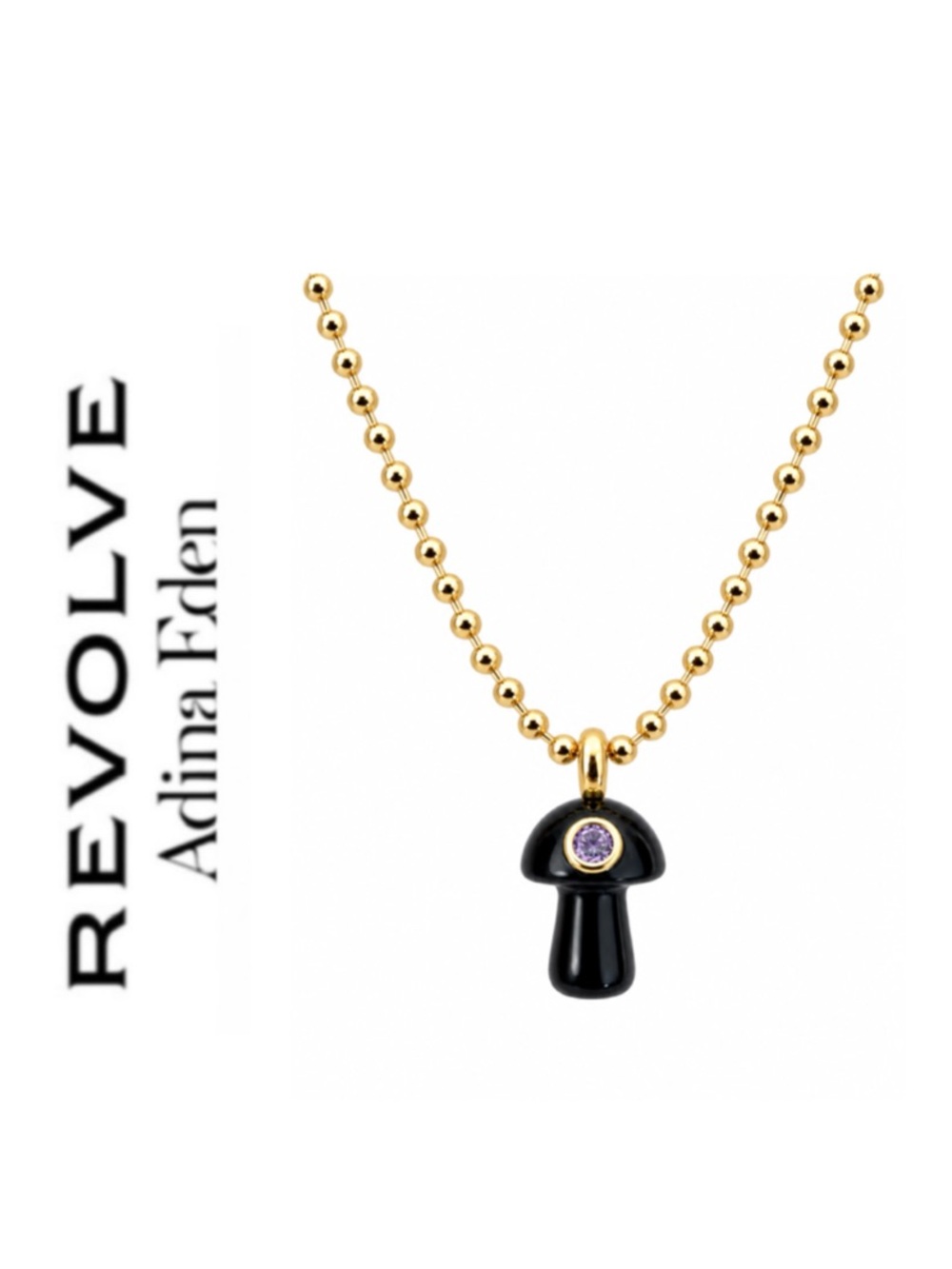 Revolve x Adina Eden Black Onyx Mushroom Pendant Necklace with Bezel-Set Gem